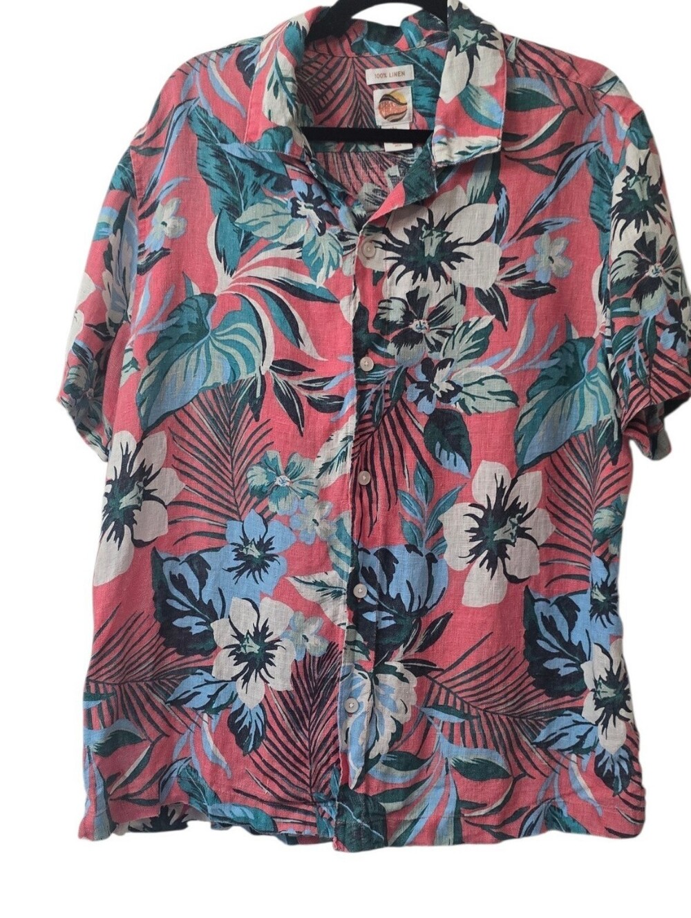 C&C California Linen Tropical Floral Button-Up Camp Shirt Size L
